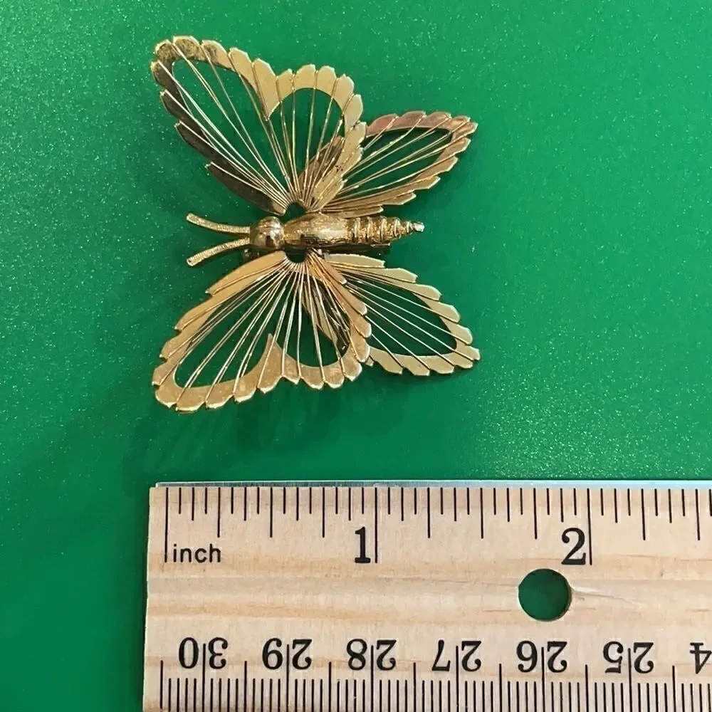 Vintage Signed Monet Butterfly Gold-tone Brooch